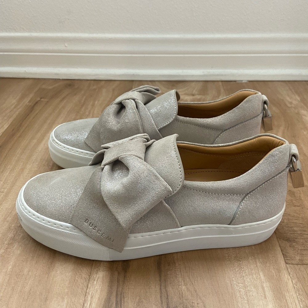 🎁 Buscemi Italian Sneakers Low Tops With Bow /Size 38 size 8 Glitter Beige 🎁